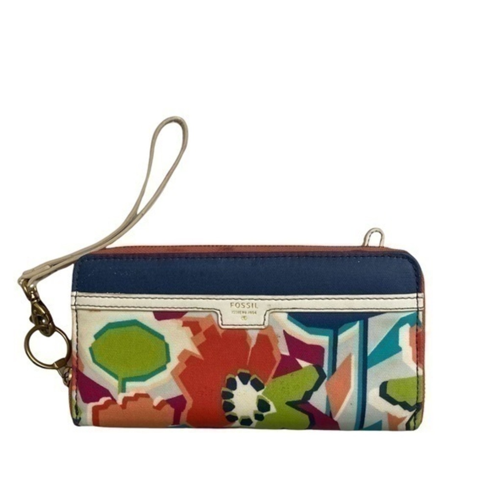 Fossil floral zipper wristlet clutch bag